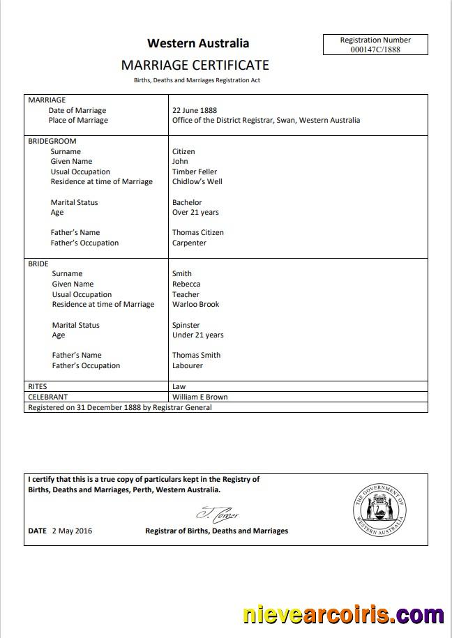 Australia Western Australia marriage certificate